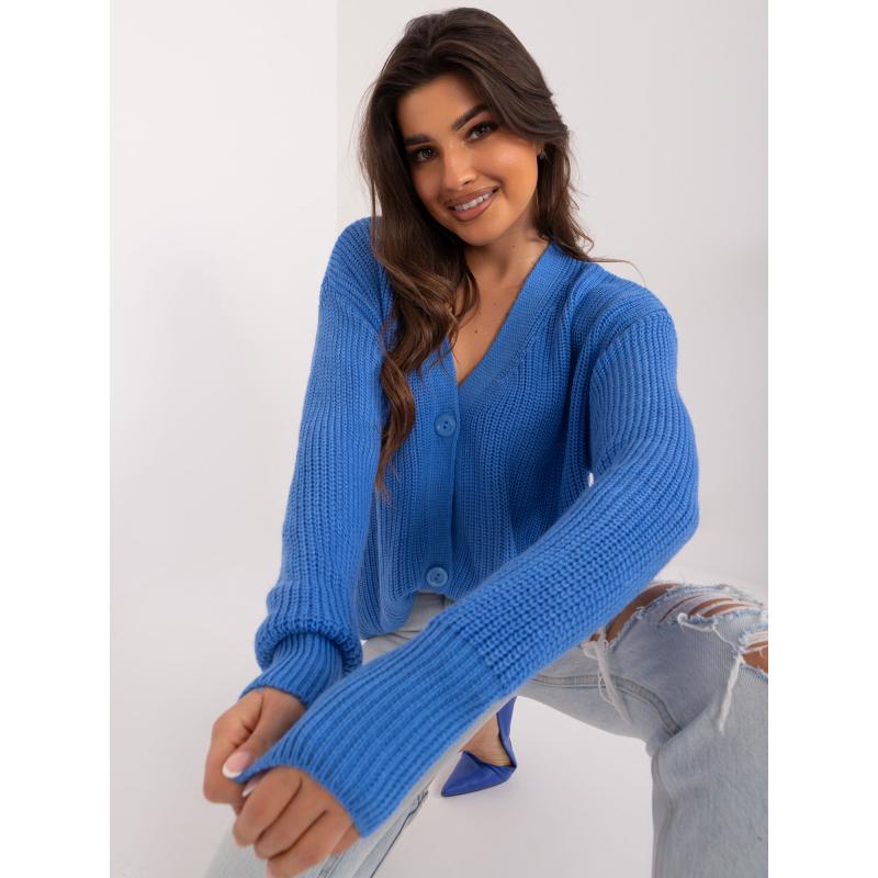 Dámsky sveter s výstrihom do V RUE PARIS modrý