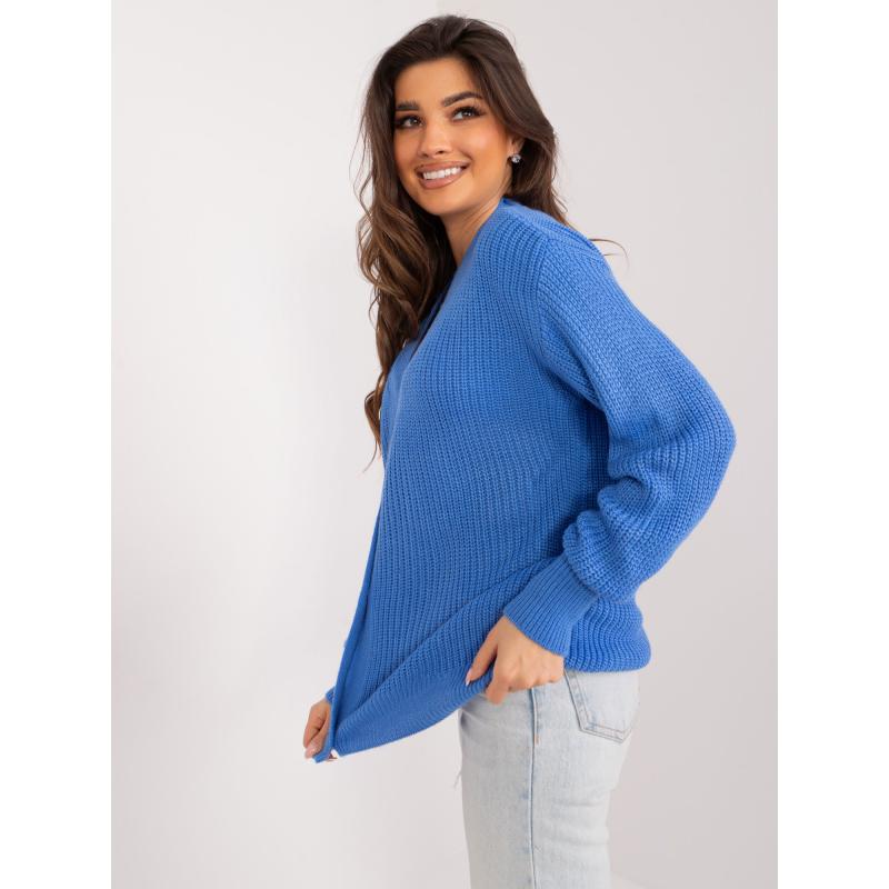 Dámský svetr s výstřihem do V RUE PARIS modrý 