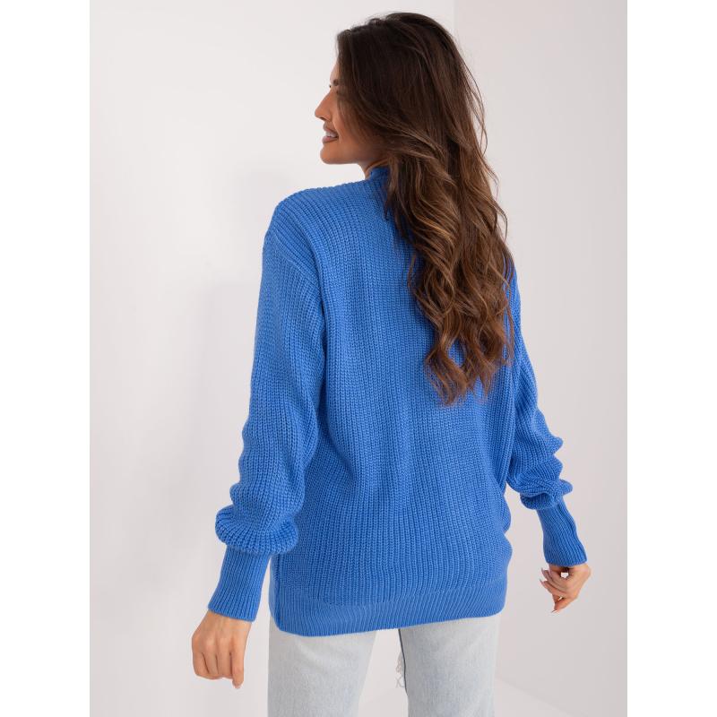 Dámský svetr s výstřihem do V RUE PARIS modrý 