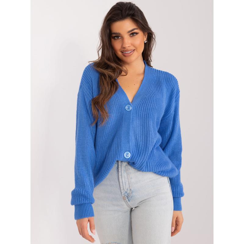Dámský svetr s výstřihem do V RUE PARIS modrý 