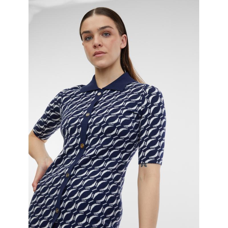 Tmavě modré dámské vzorované svetrové šaty