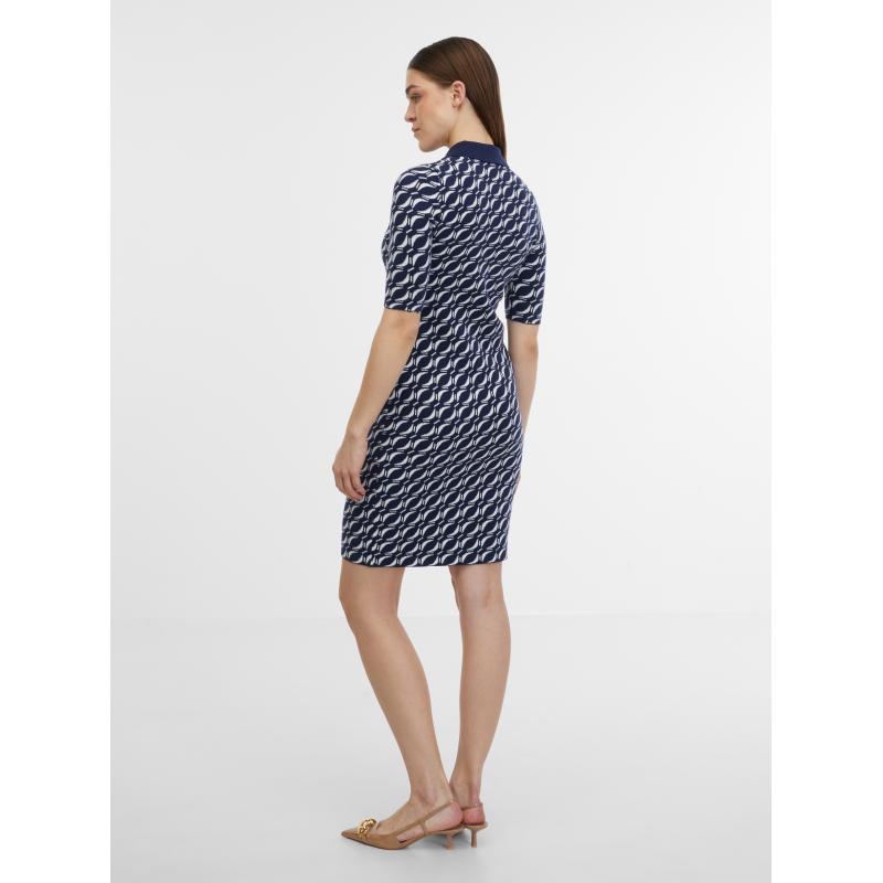 Tmavě modré dámské vzorované svetrové šaty