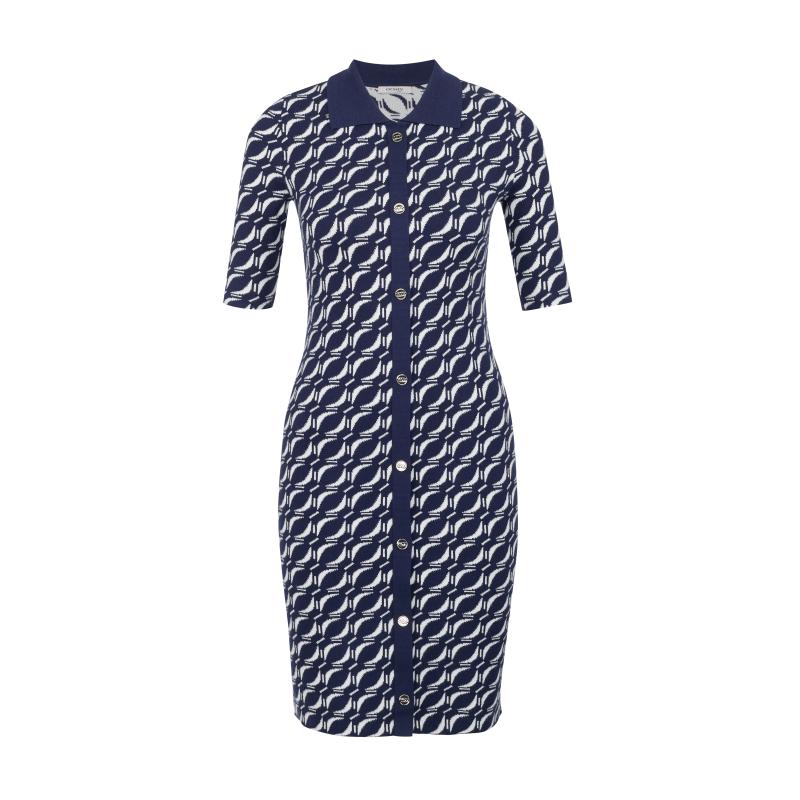 Tmavě modré dámské vzorované svetrové šaty