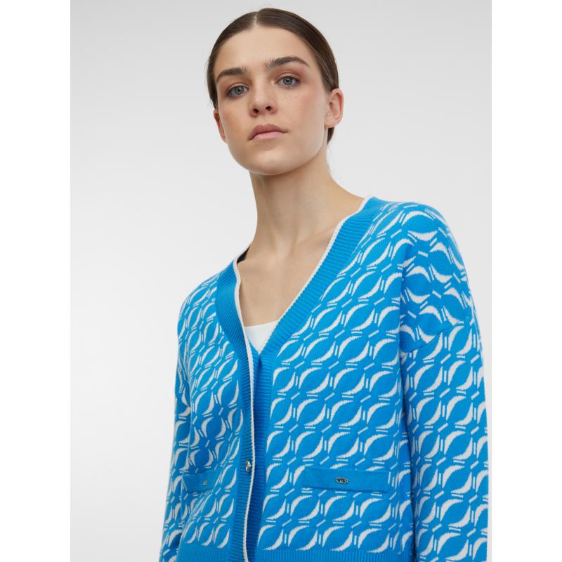 Modrý dámsky vzorovaný sveter