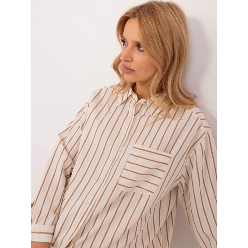 Dámská košile pruhovaná krémovo-karamelová   