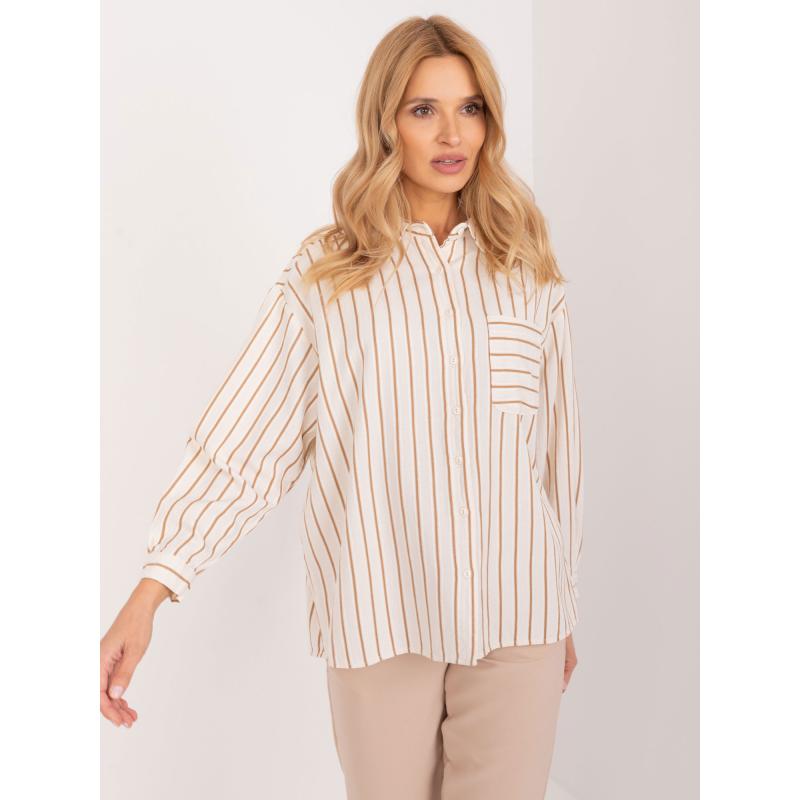 Dámská košile pruhovaná krémovo-karamelová   