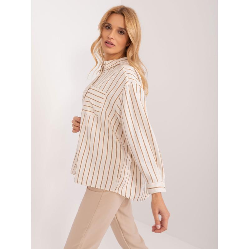 Dámská košile pruhovaná krémovo-karamelová   
