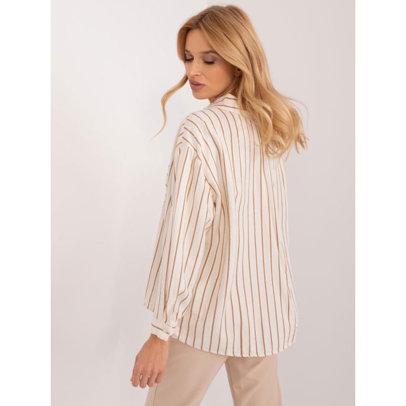 Dámská košile pruhovaná krémovo-karamelová   