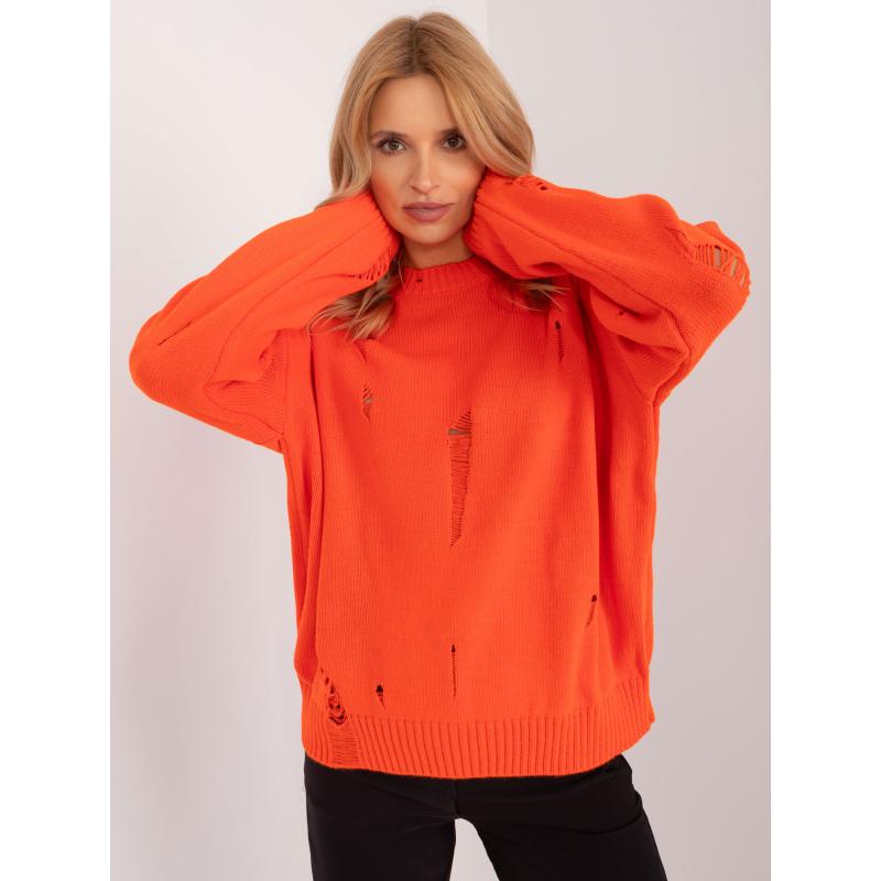 Dámský svetr nadměrné velikosti ze směsi vlny oranžový 