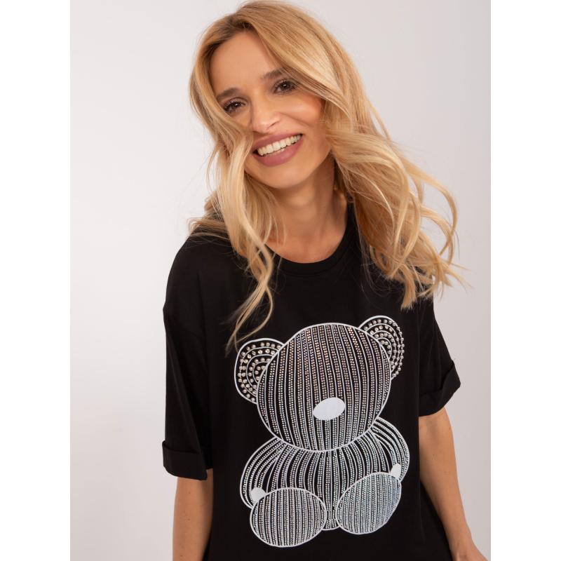 Dámské tričko nadměrné velikosti s aplikací medvídka černé 