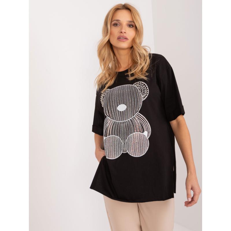 Dámské tričko nadměrné velikosti s aplikací medvídka černé 