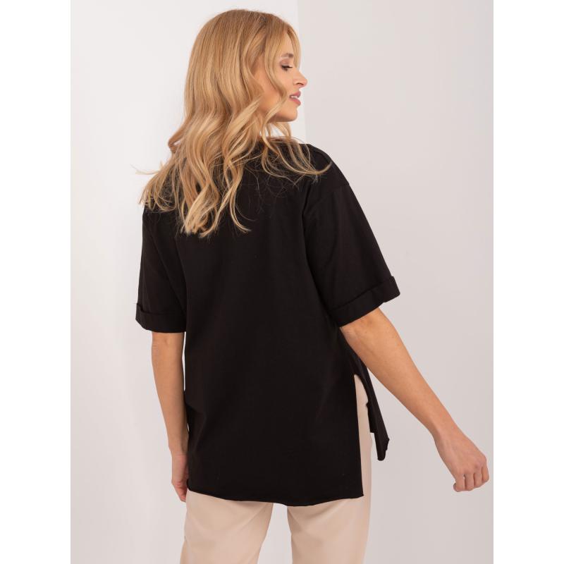 Dámské tričko nadměrné velikosti s aplikací medvídka černé 