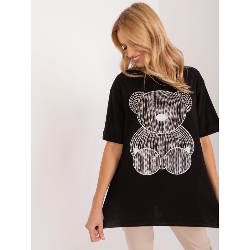 Dámské tričko nadměrné velikosti s aplikací medvídka černé 