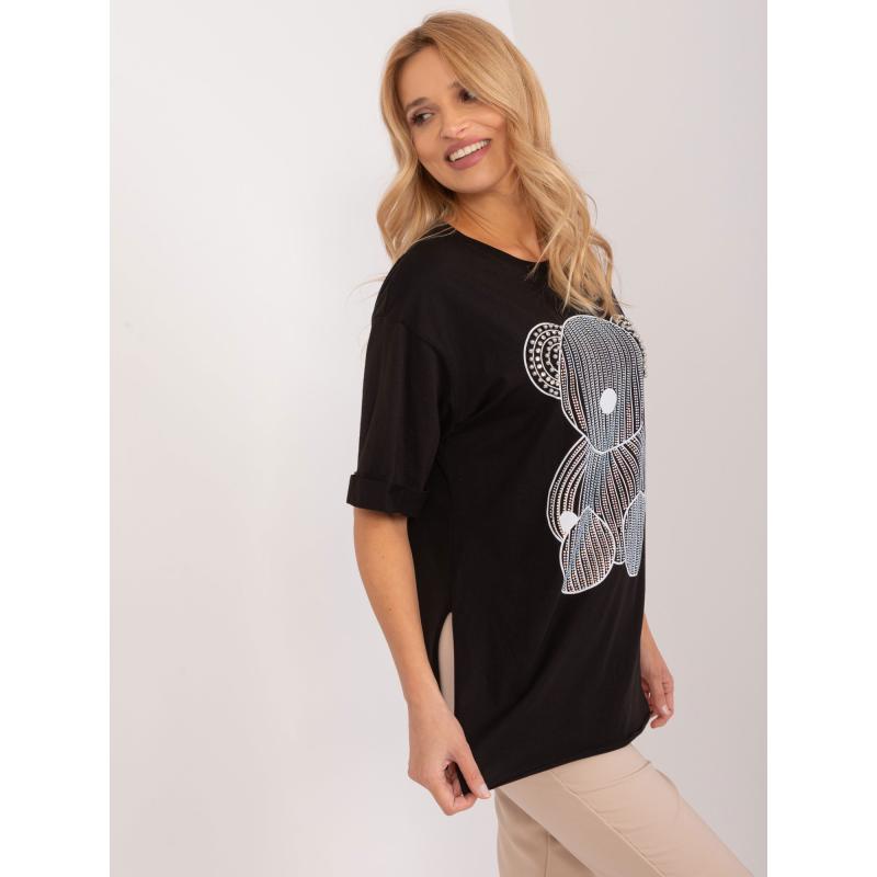 Dámské tričko nadměrné velikosti s aplikací medvídka černé 