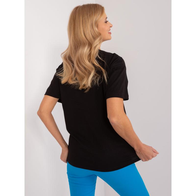 Női laza szabású póló strasszkövekkel fekete