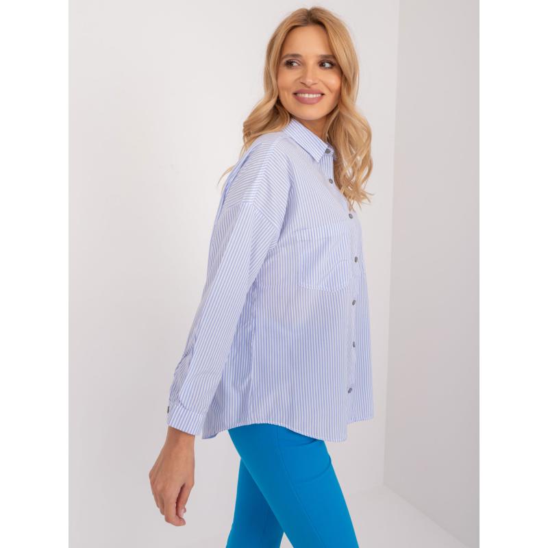 Dámské tričko s límečkem oversize světle modré a bílé