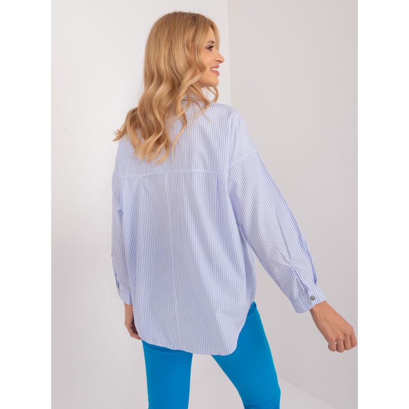 Dámské tričko s límečkem oversize světle modré a bílé