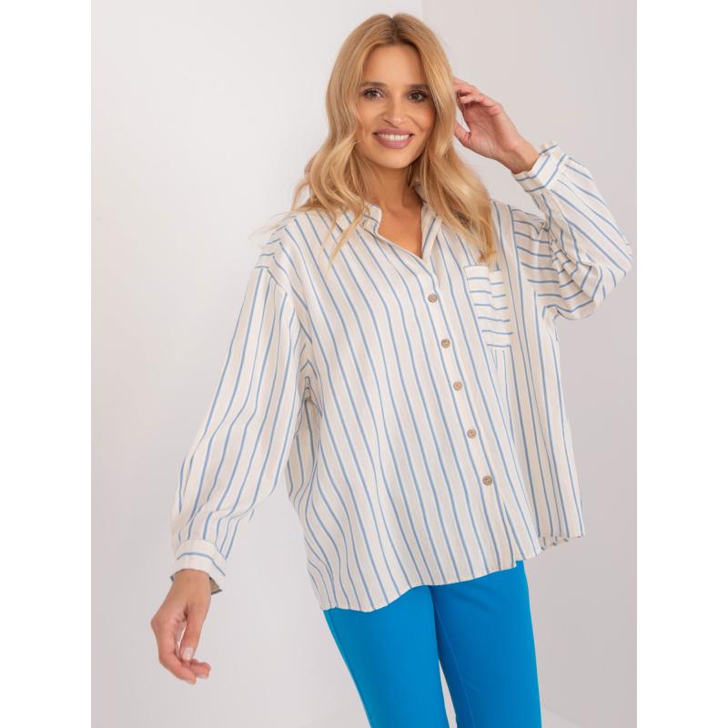 Dámské tričko oversize pruhované krémově modré 