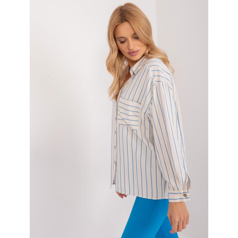 Dámské tričko oversize pruhované krémově modré 