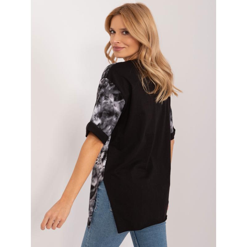 Női laza szabású póló állatmotívummal fekete