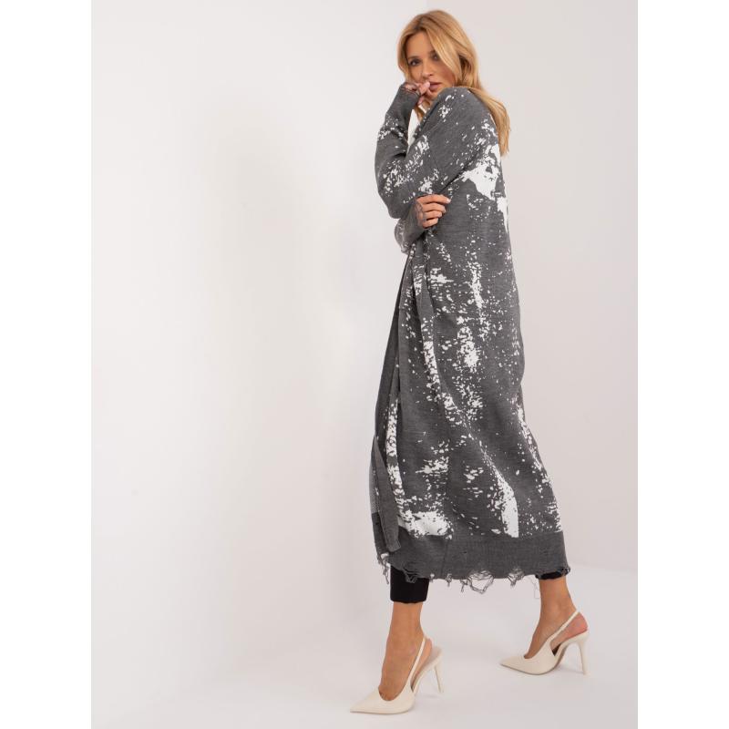 Női nyomtatott pulóver sötétszürke