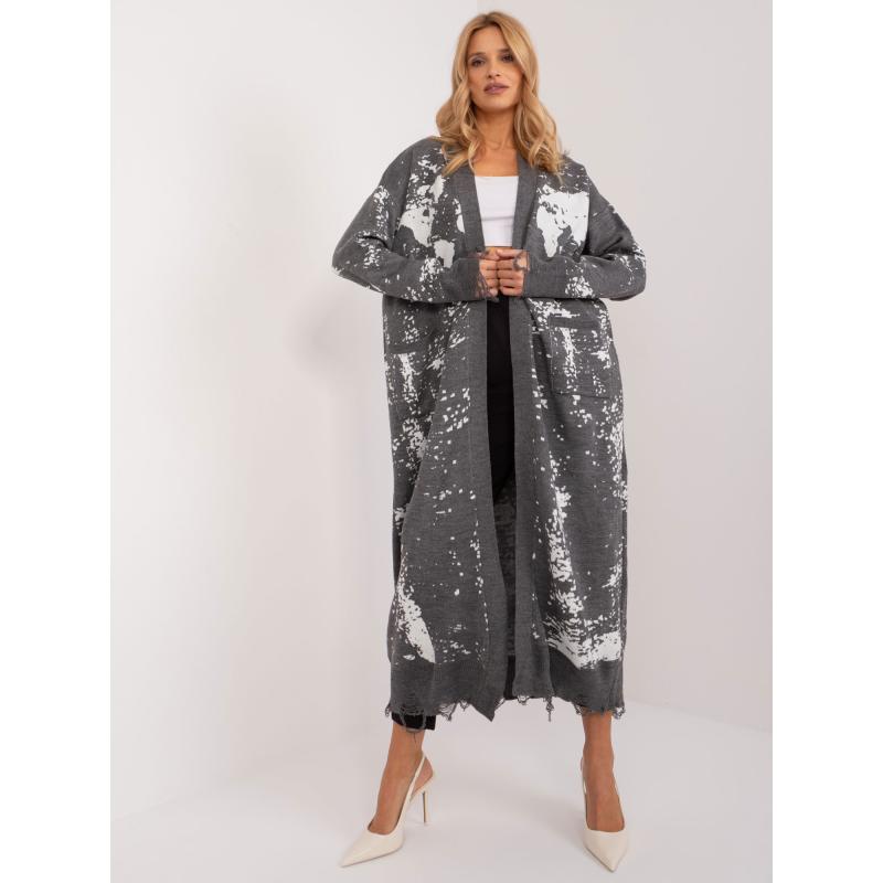 Női nyomtatott pulóver sötétszürke