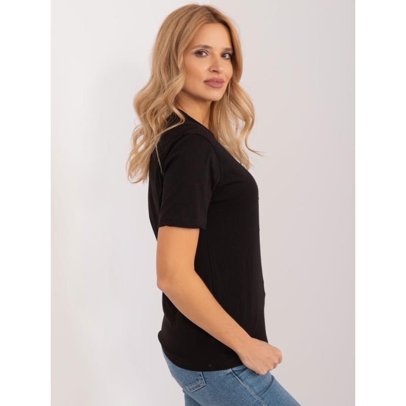 Női póló színes applikációval fekete