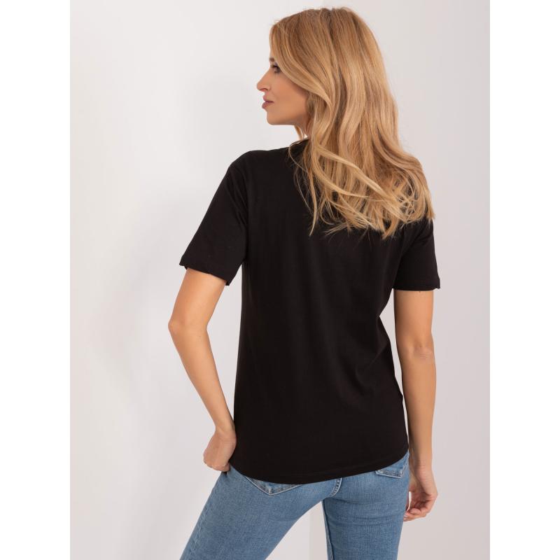 Női póló színes applikációval fekete