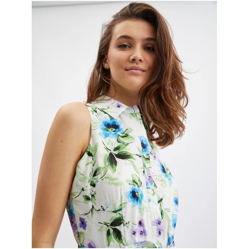 Modro-krémové dámské květované šaty