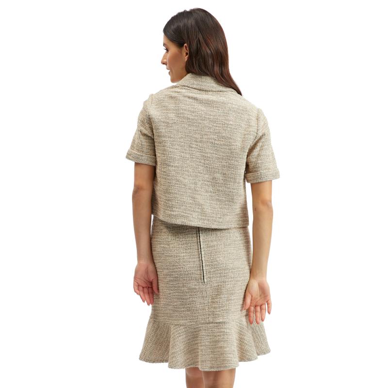 Světle hnědá dámská žíhaná halenka s krátkým rukávem