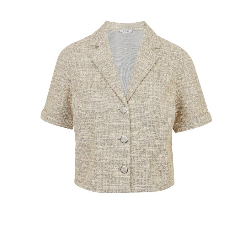 Světle hnědá dámská žíhaná halenka s krátkým rukávem