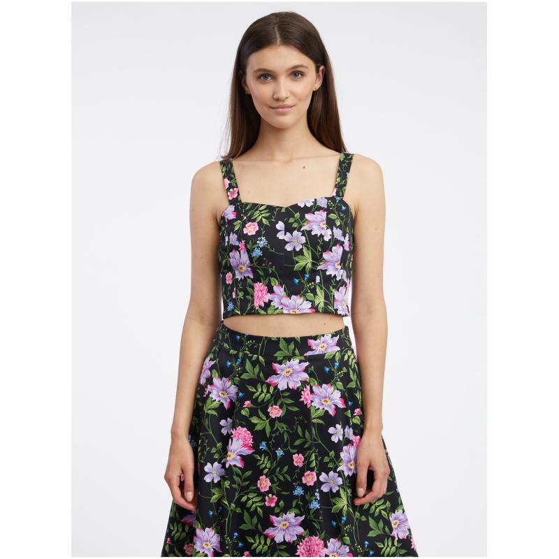 Čierny dámsky kvetinový top