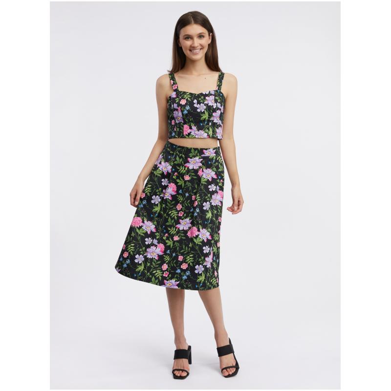 Čierny dámsky kvetinový top