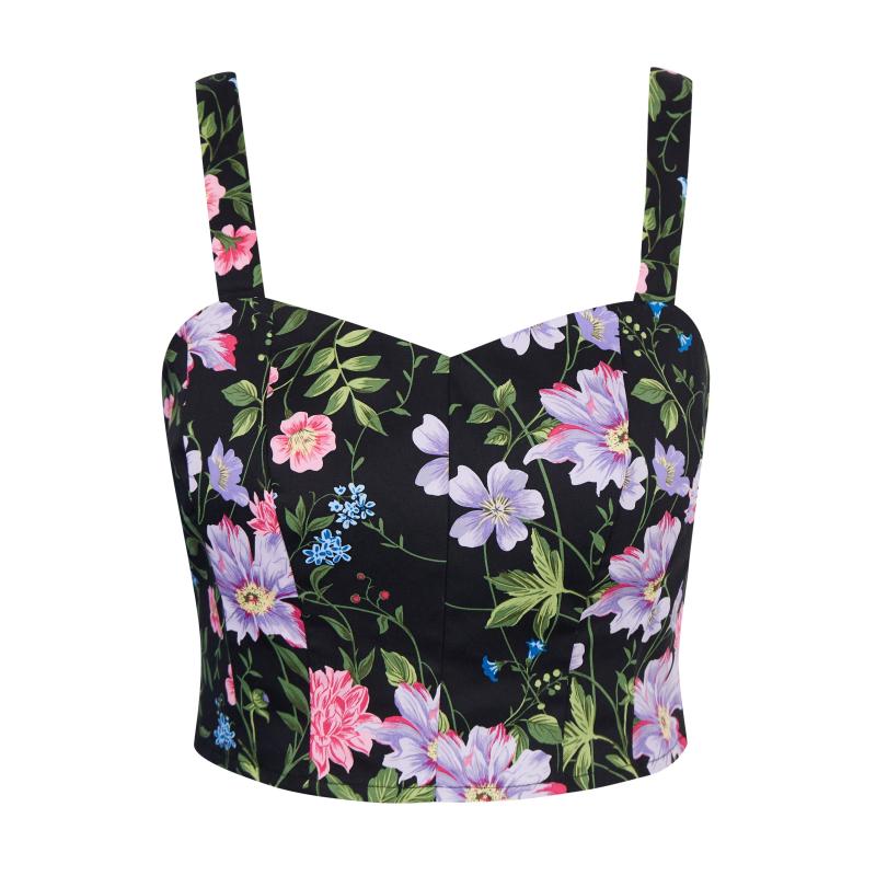 Čierny dámsky kvetinový top