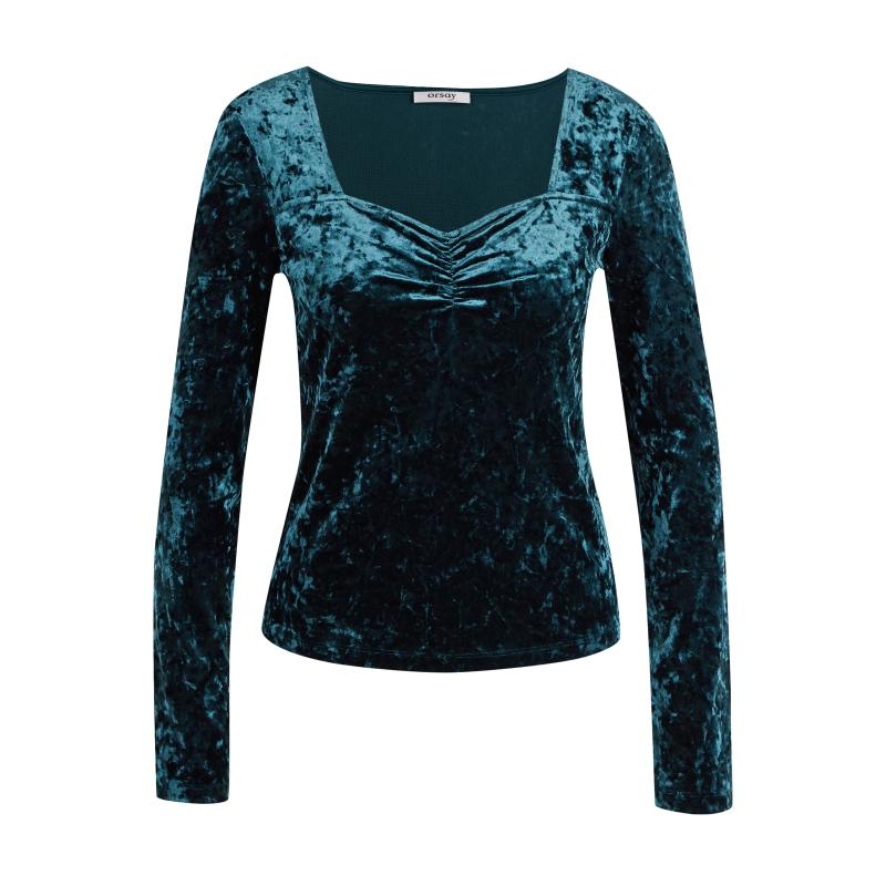 Dámsky zamatový top Petrol