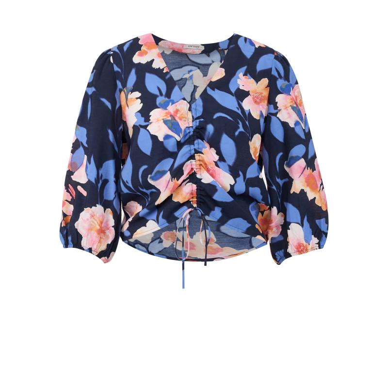 Sötétkék női blúz virágokkal