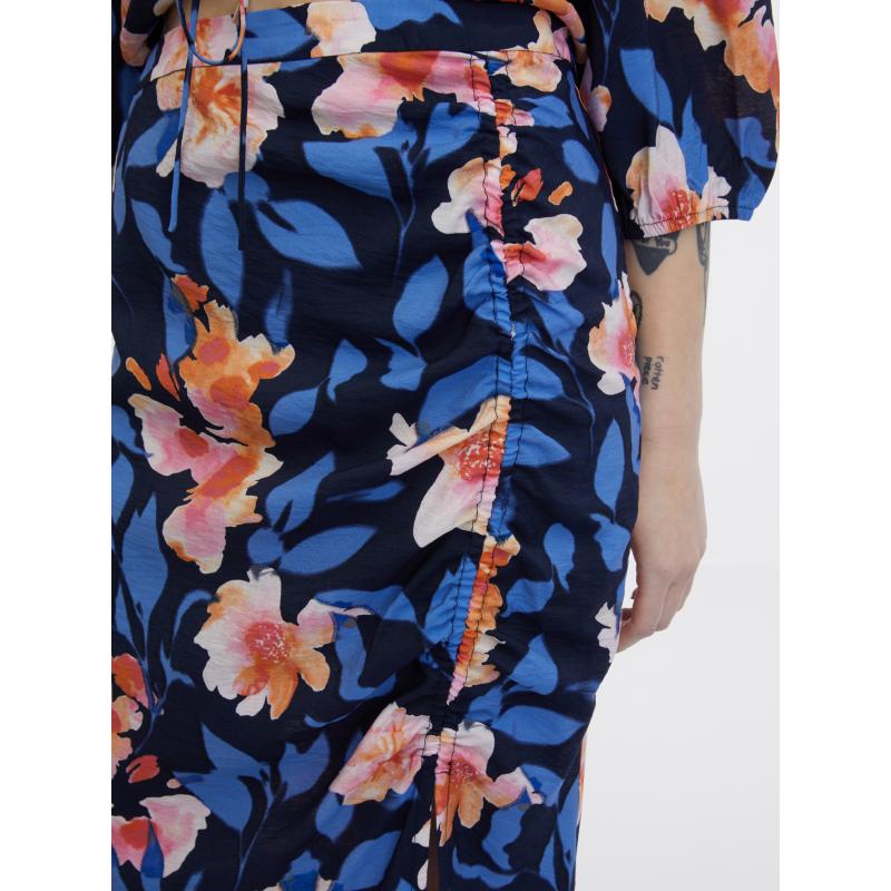 Růžovo-modrá dámská květovaná sukně