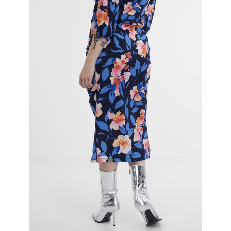 Růžovo-modrá dámská květovaná sukně