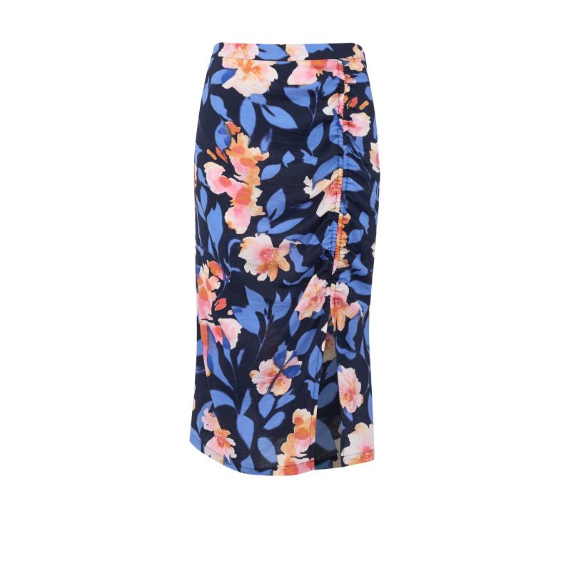 Růžovo-modrá dámská květovaná sukně