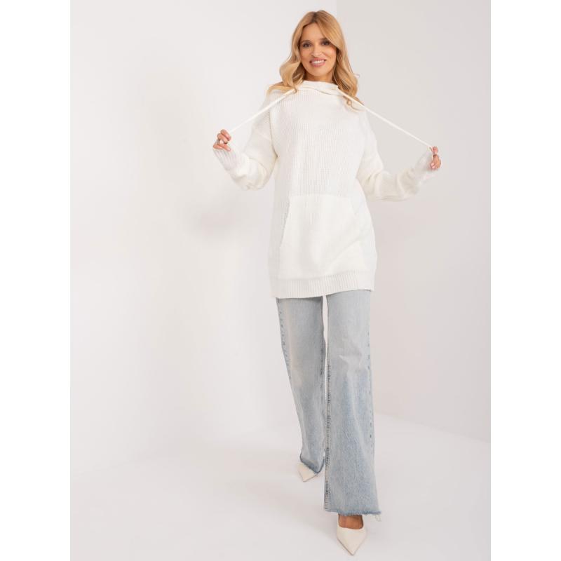 Női hosszú oversize kapucnis pulóver ekrü színben