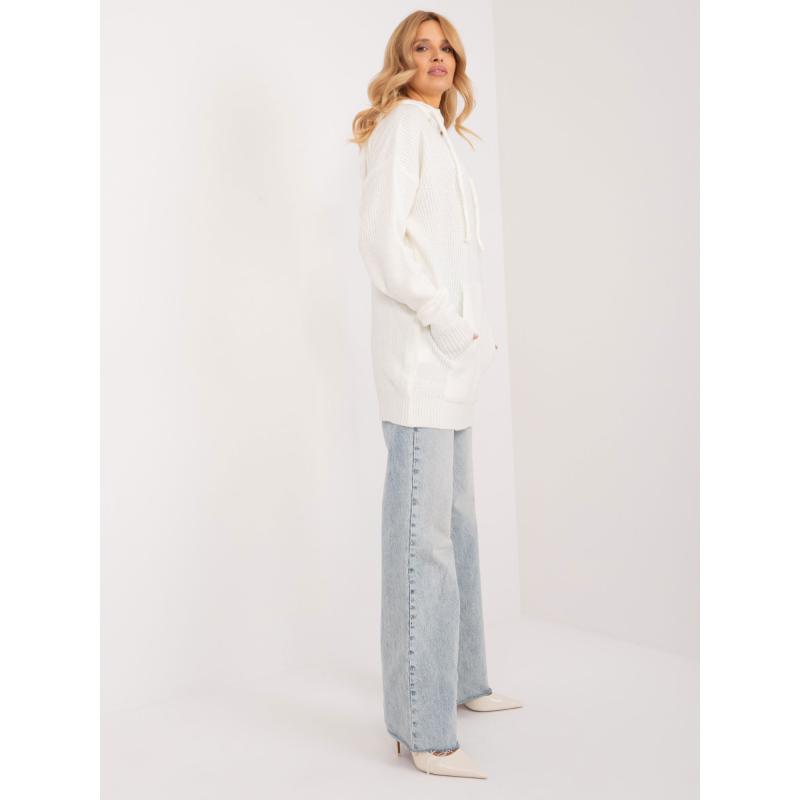 Női hosszú oversize kapucnis pulóver ekrü színben
