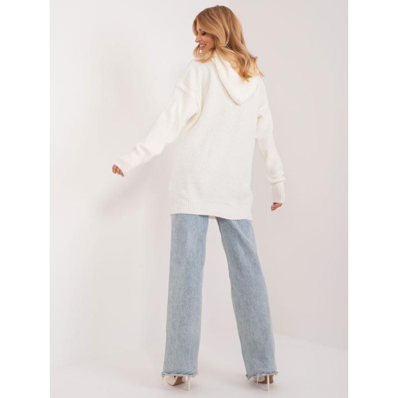 Női hosszú oversize kapucnis pulóver ekrü színben