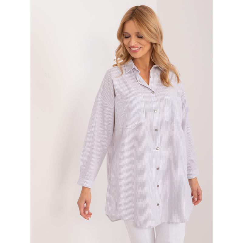 Dámská košile dlouhá pruhovaná světle šedá 