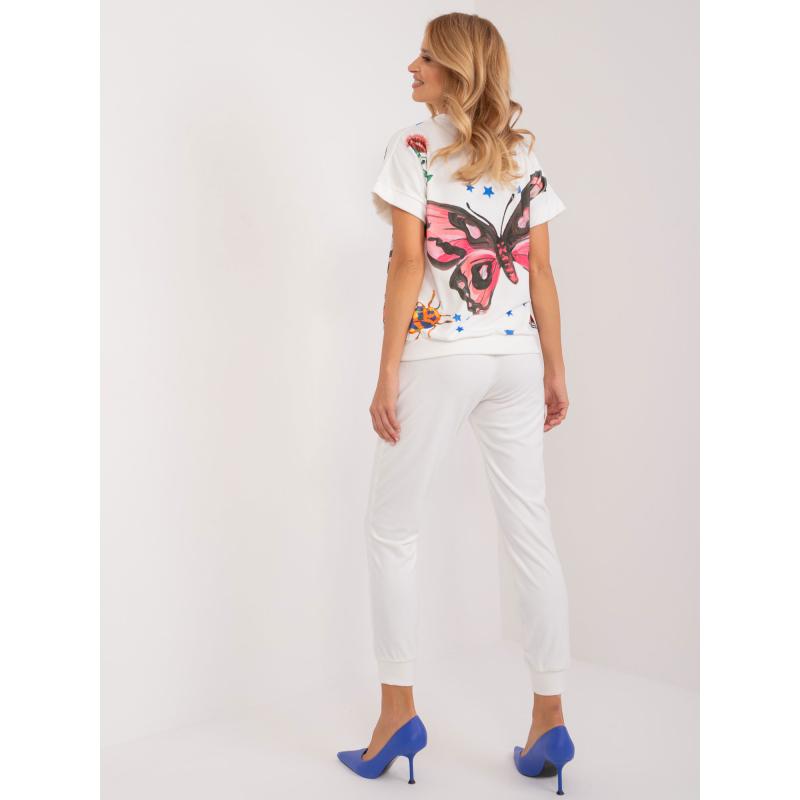 Dámská souprava s potiskem velurová RUE PARIS ecru 