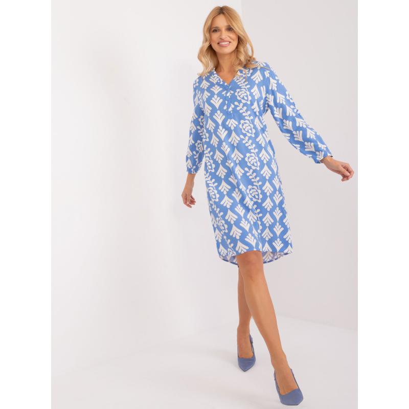 Dámské šaty s asymetrickým potiskem modré 