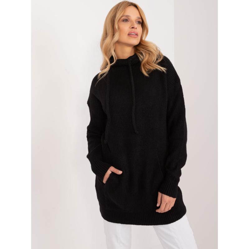 Dámsky sveter s kapucňou čierny