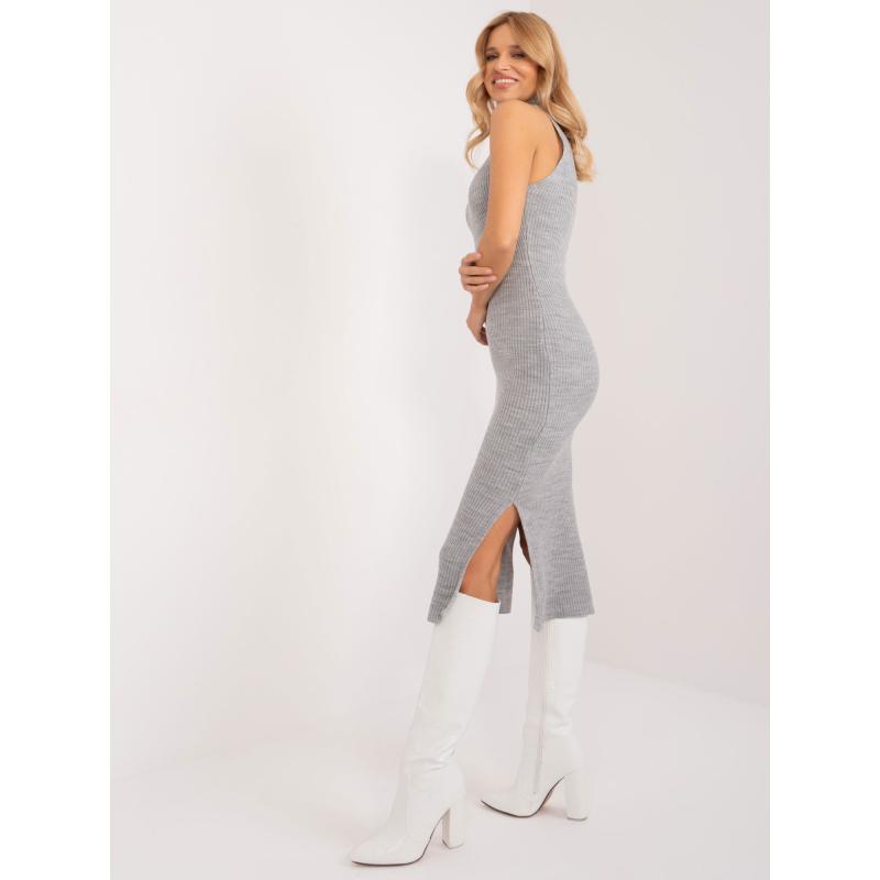 Dámský komplet s žebrovanými šaty šedý 