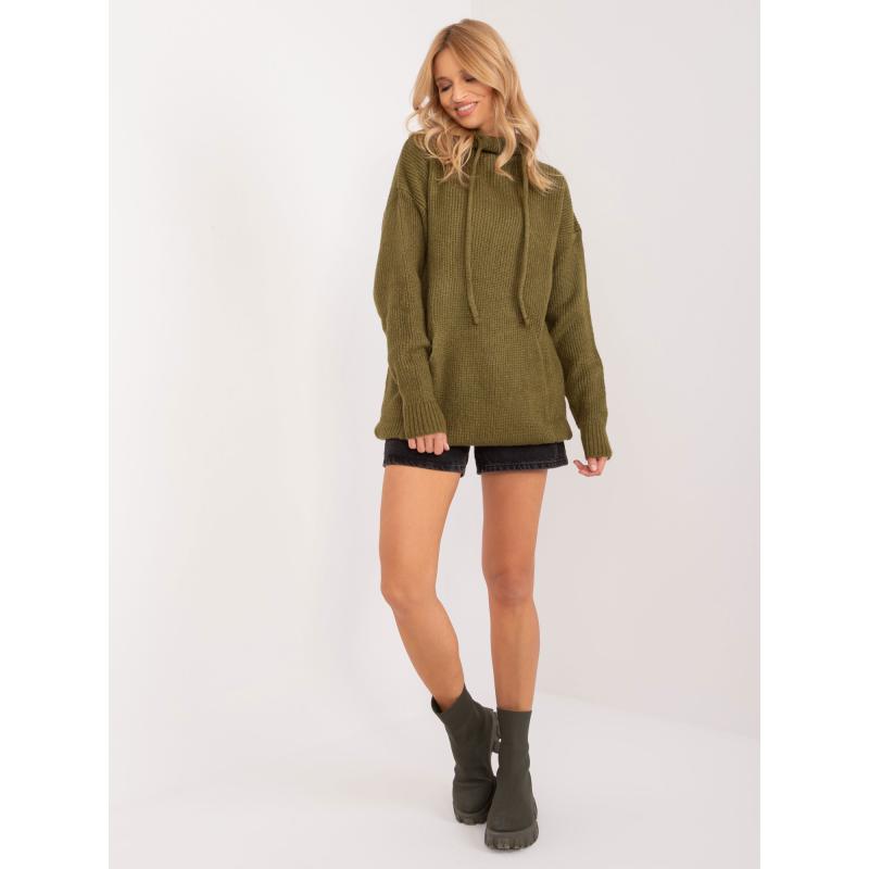 Dámský svetr s kapsičkou dlouhý oversize khaki  