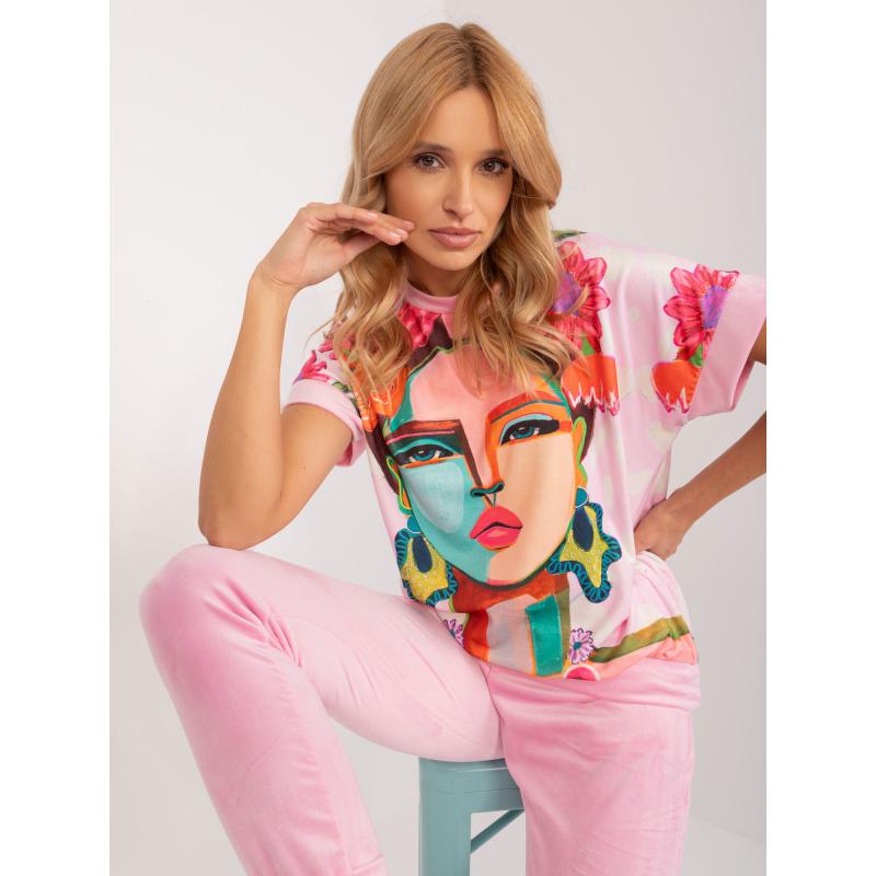 Dámský komplet dvoudílný velurový RUE PARIS světle růžový  