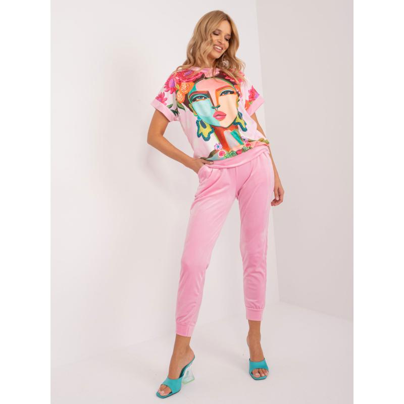 Dámský komplet dvoudílný velurový RUE PARIS světle růžový  